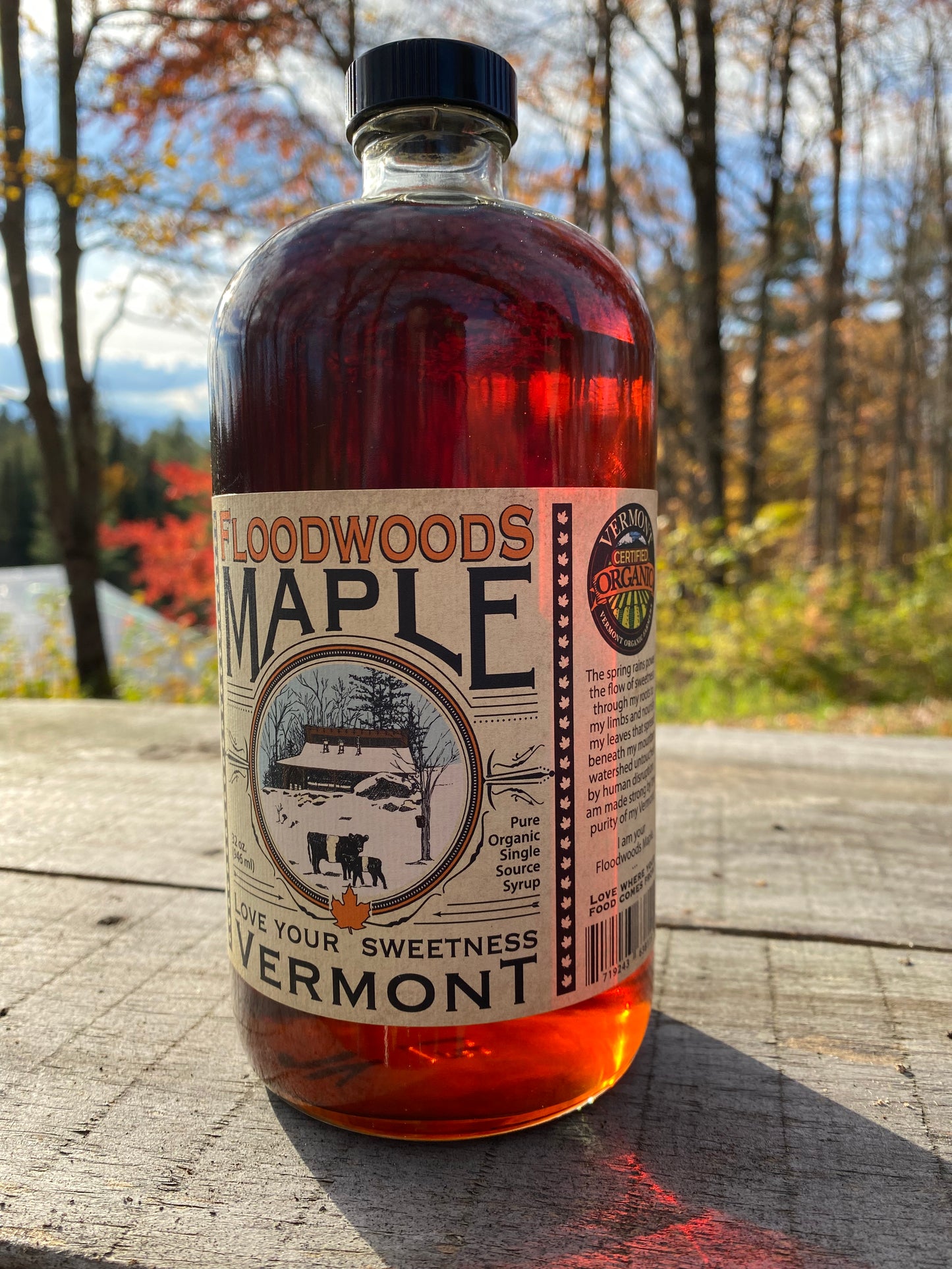 Organic Vermont Maple Syrup 32oz Boston Round Bottle